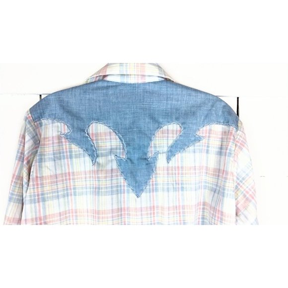 Vintage fancy yokes H Bar C California Ranch wear mens western plaid denim shirt - Picture 3 of 6